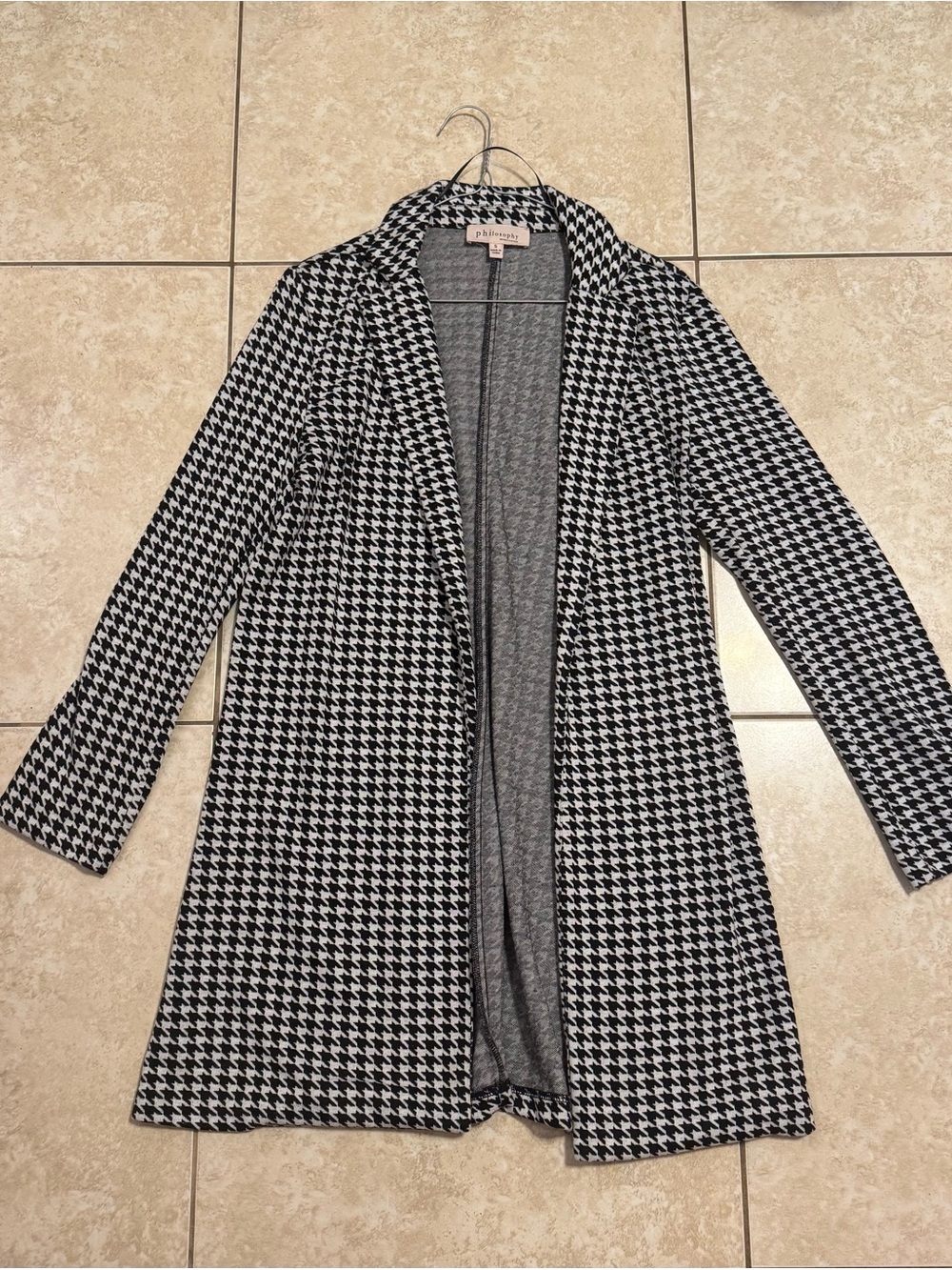 Philosophy Black and White Houndstooth Open Front Coat